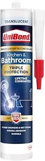 UniBond Triple Protection Stop Mould Silicone Sealant For Kitchens and Bathrooms, Clear, Repels, Kills and Prevents Mould Growth, Long-Lasting Shower Sealant, 1 x 291 g Cartridge