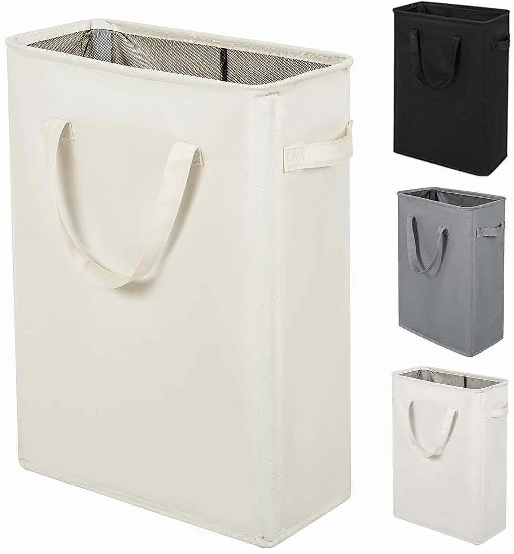 Zero Jet Long Laundry Basket with Handles Slim Foldable 45L Beige