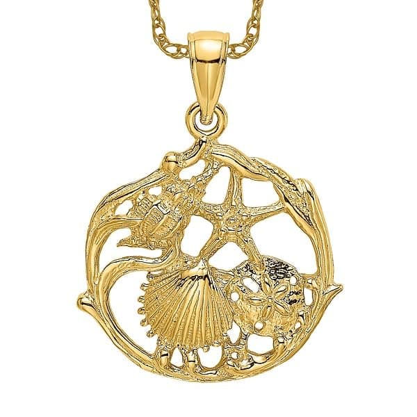 IceCarats 14K Solid Yellow Gold Shell Circle Round Necklace Chain Pendant Charm