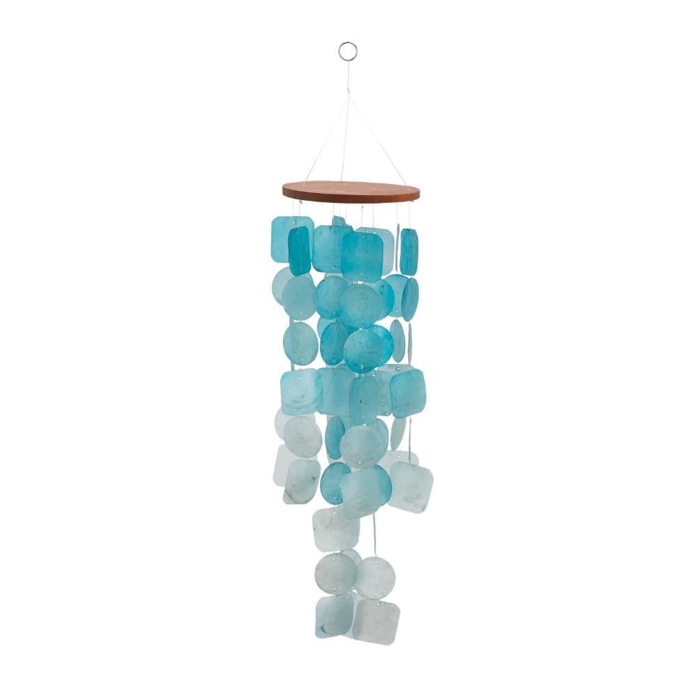 Capiz Shell Waterfall Windchime, 6" x 6" x 24", Teal