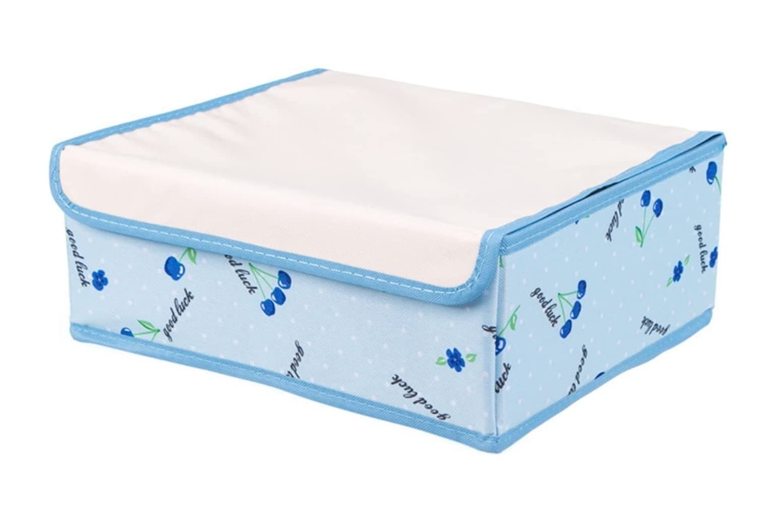 Luxula 13 Grid Foldable Underwear Storage Box Home Storage Kit Drawer Save Space Closet Organizers with Lid for Wardrobe (Blue - Cherry)