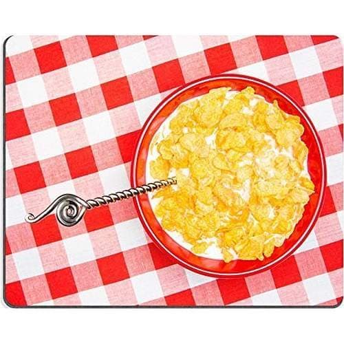 General Mouse Pad Natural Rubber Mousepad A red bowl of cornflakes and milk on a classic red checkered tablecloth ready as a breakfast meal