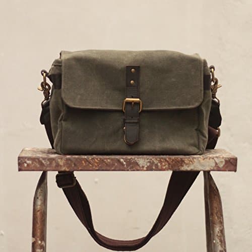 Handmade Waxed Canvas Compact Camera Messenger Bag - Fatigue Green
