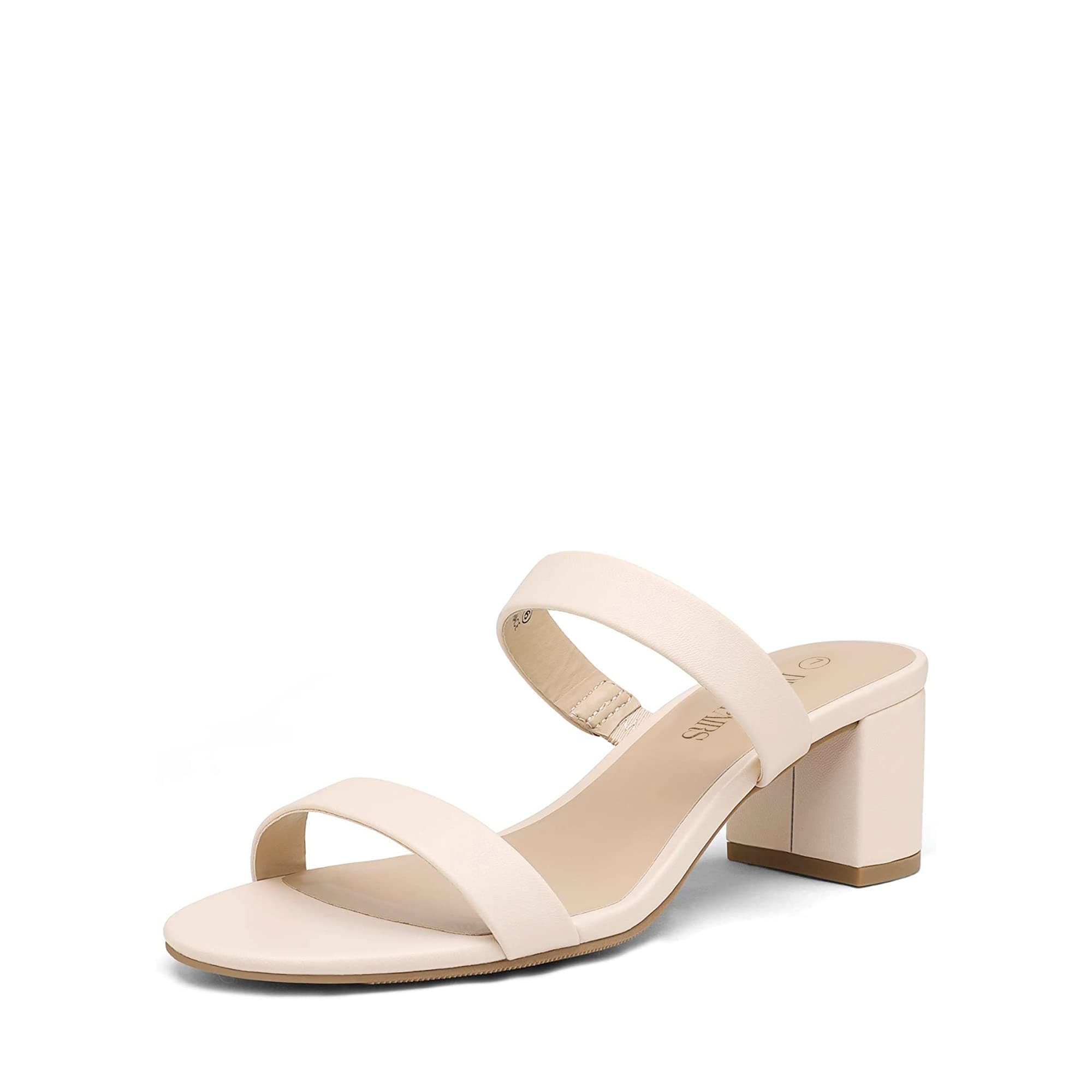 Women's Two Strap Open Toe Low Block Chunky Heels Sandals Dress Pumps Casual Summer Mules Shoes