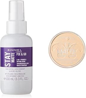 Rimmel London Stay Matte Fix & Go Primer & Setting Spray with Pressed Powder for Shine Control