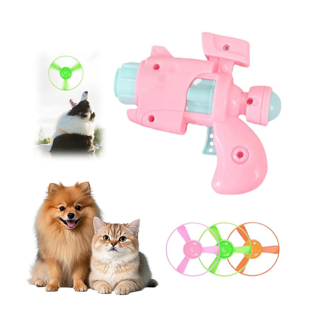 Light-Up Flying Disc Cat Launcher Set, 2025 Upgraded Flying Disc Launcher Cat Toy, with Colorful Flying Propellers Set, Cat Tracking Interactive Fetch Toy for Hunting, Chasing (Pink - 1 Set)