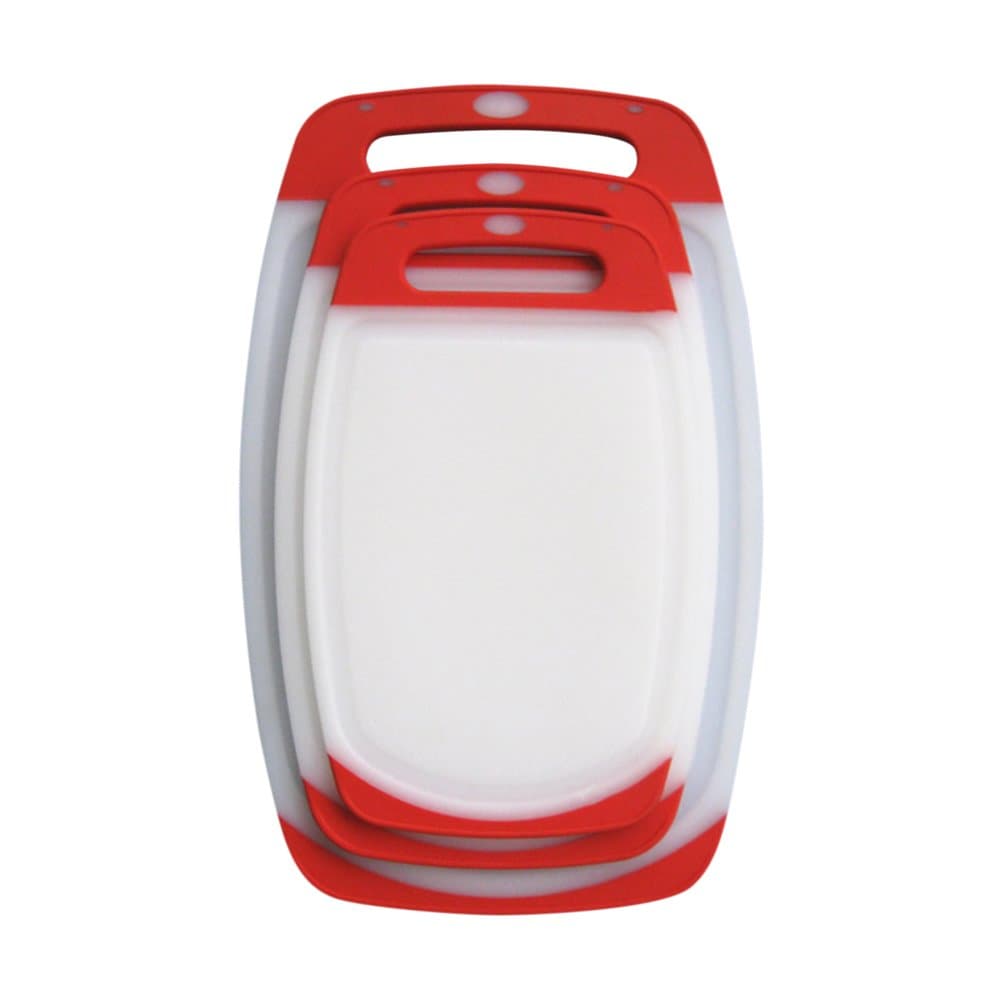 3 Piece Cutting Board Set - Cutting Boards For Kitchen - Acrylic Polypropylene Plastic - Dishwasher Safe - 3 Chopping Boards with Juice Groove Lip and Handle - Non Slip Rubber Ends
