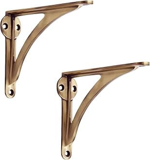 STYLENT Decor Decorative Brass Shelf Bracket | Antique Shelf Bracket for Shelving Modern L Shaped Design | Heavy Duty Modern 10 Inches ( Pack of 2 )