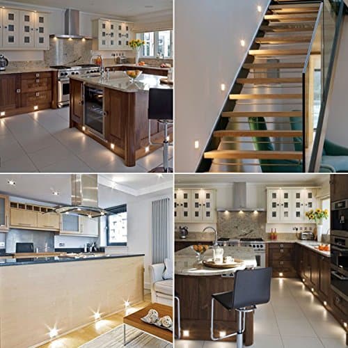 Set of 10, 40mm Square Warm White LED Decking / Deck / Plinth Lights (high quality stainless steel lights - ideal for kitchen plinths, patio lighting, stairs, etc)