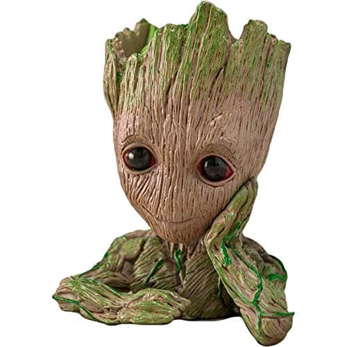 Marvel Avengers Infinity War Pot Groot Wooden Look Tree Flowerpot Cum Pen Container- Tree Man, 16 cm, White, 1 Piece