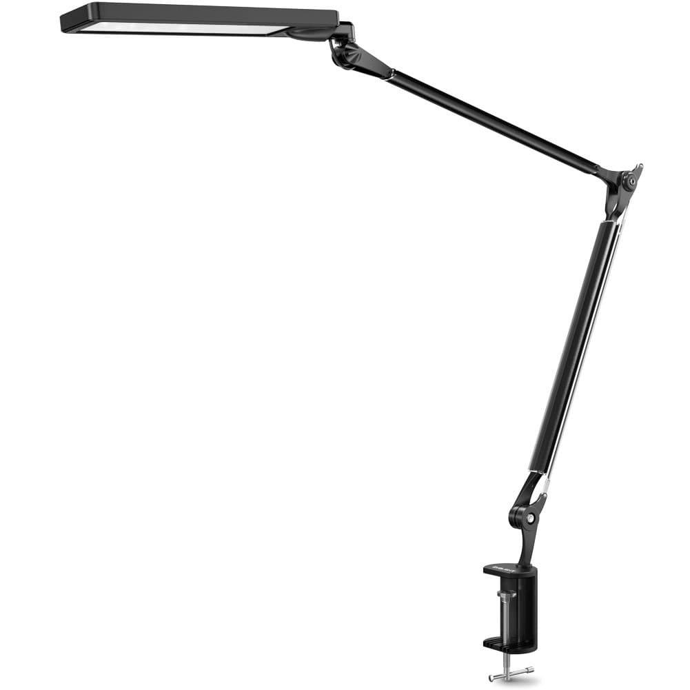BYB E476 Metal Architect Swing Arm LED Desk Lamp, Dimmable LED Table Lamp with Clamp, Pro Eye-protection, 4 Lighting Modes, 6 Dimming Levels, Touch-sensitive Memory Control Panel, Black [Energy Class A+] [Energy Class A+]