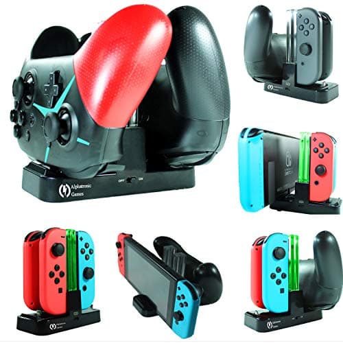 [New Version 2019] Alphatronic Games Joy-Con Controller and Pro Controller Charging Dock Station | Complete Controller Charging System for Nintendo Switch with Charging Indicators