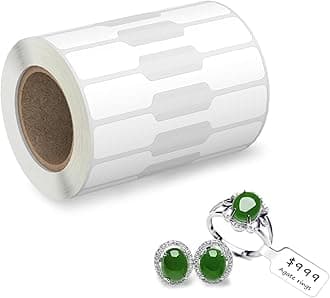 True-Ally 1000 Labels Pcs Jewelry Tags Roll for Necklace Earring Price Identify, Rectangle Shape Self Adhesive White Blank Dumbbell Jewelry Stickers Labels for Bracelet, Ring, Clothing Display