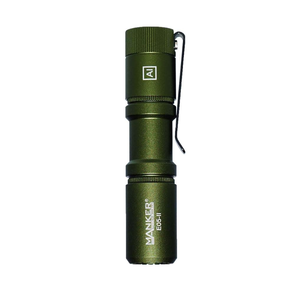 Manker E05 II Compact EDC Flashlight, High Density 1300 Lumens White LED Emitters, Eeay to Carry, for Camping, Hiking (Army Green, Excluded Battery)