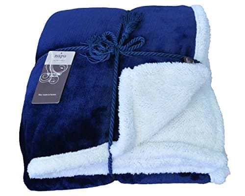 Sherpa Throw Blanket Blue 50" x 60" Reversible Bed Throw TV Blanket, Super Soft Micro Mink Fleece Couch Blanket Comfort Caring Gift