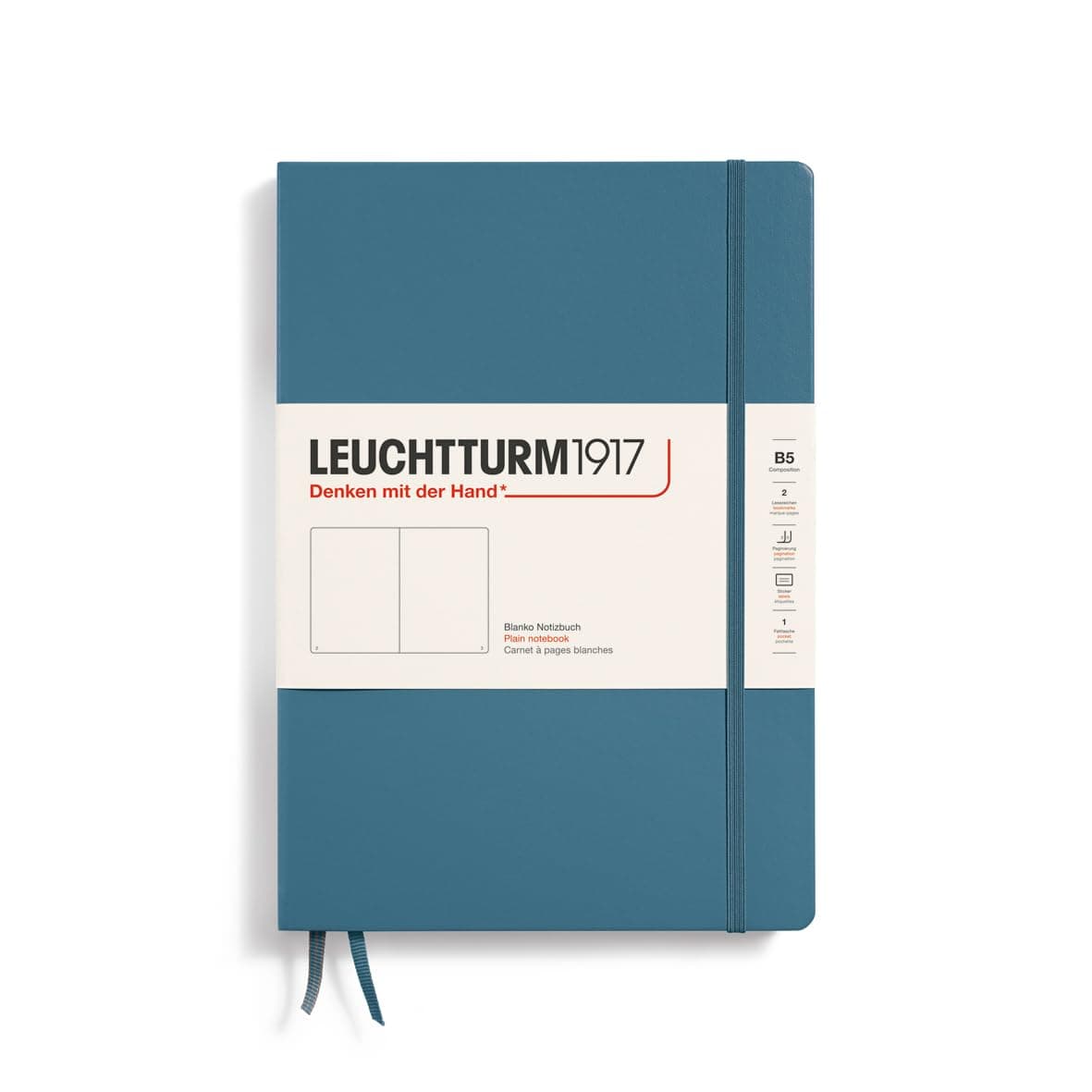 LEUCHTTURM1917 - Notebook Hardcover Composition B5-219 Numbered Pages for Writing and Journaling (Stone Blue, Plain)