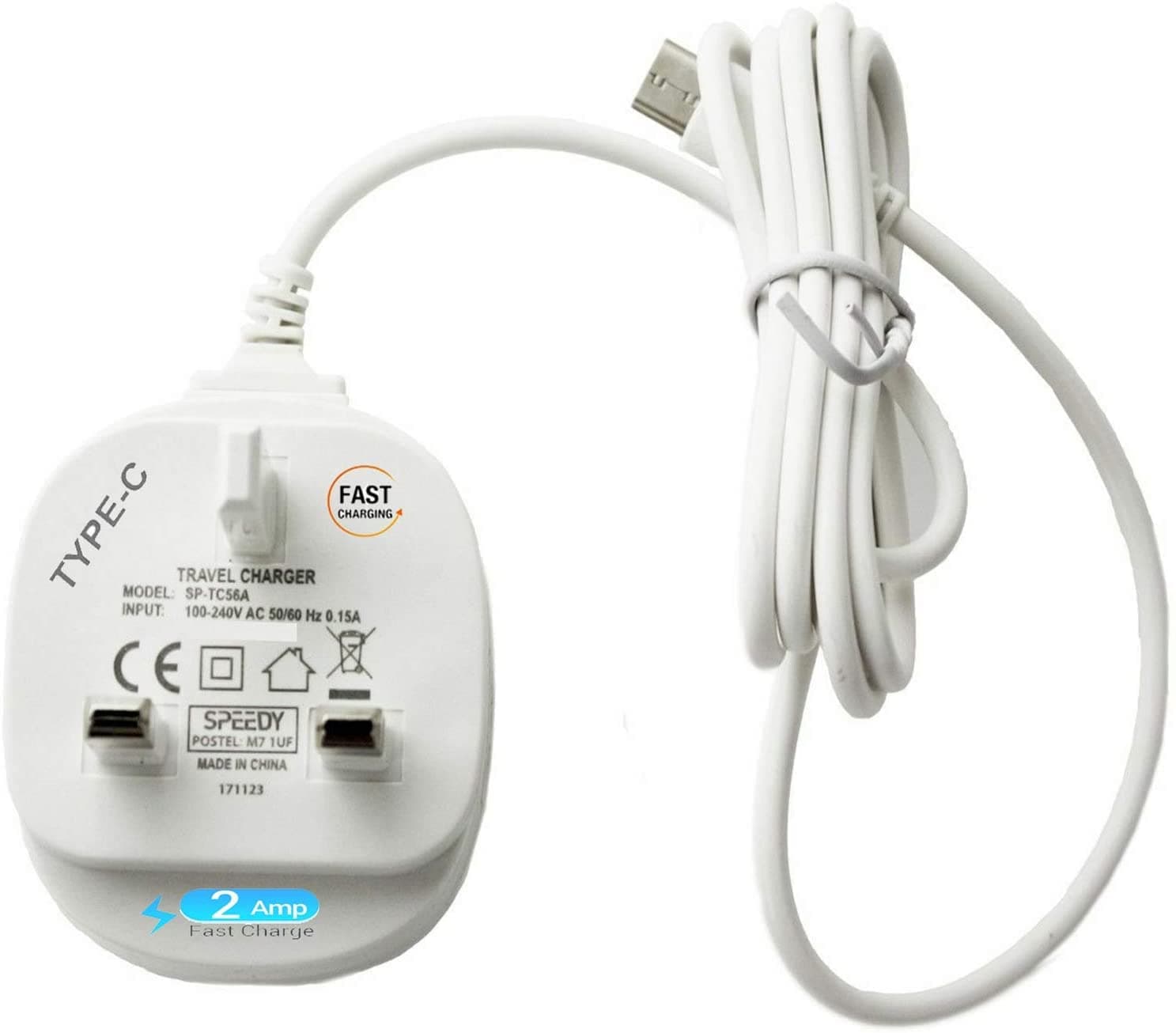 For Lenovo Tab M10 (Gen 3), M10 Plus (3rd Gen) M11, M10 HD (Gen 2), Tab P11, P11 Pro, P11 Plus, P12, - Mains Charger Adapter Type C Charger UK 3 Pin Connector