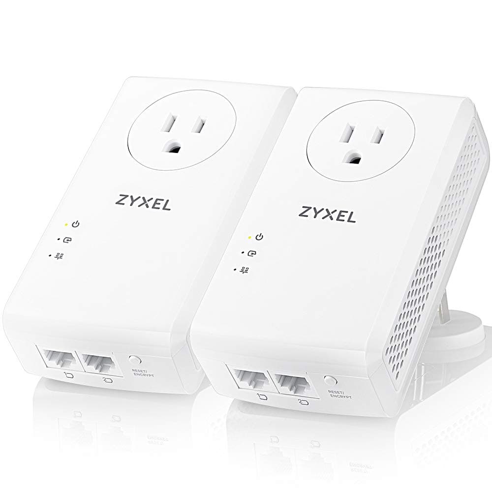 Zyxel AV2000 Powerline Ethernet Adapter Starter Kit | Pass-Thru Power | Plug & Play | MIMO | HomePlug AV2 | 2 x Gigabit Ethernet | Ideal for Smart TVs, On-Line Games, 4K Streaming | PLA5456KIT