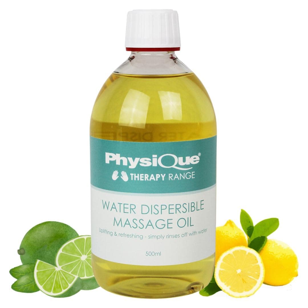 Physique Water Dispersible Massage Oil 500ml – Professional Grade, Citrus Scent, Natural Ingredients, Non-Greasy, Easy Rinse – Ideal for Massage Therapists, Sports Massage, Relaxation, and Home Use