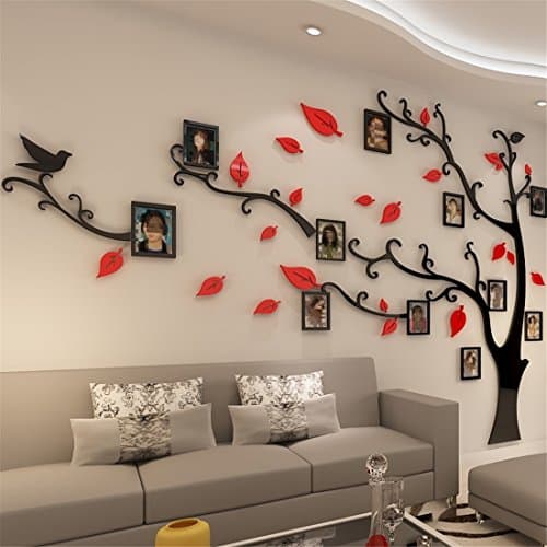 3D Tree Wall Stickers - DIY Photo Frame Tree Wall Decal Family Photo Frame Sticker Murals Wall Decor Living Room Bedroom TV Background Home Decorations (XL:109 * 79in,Red Left)