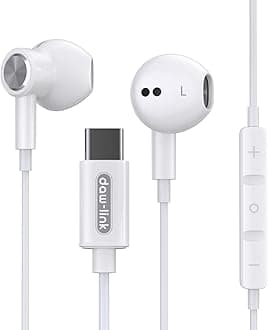 Daw Link Type C Headphones Wired Earphones, In-Ear Headphones with Noise Isolation, Deep Bass & Clear Sound, Type C Earphone with Microphone Volume Control Compatible with USB C Devices