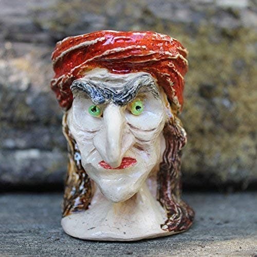 Sculptural Witch ceramic Halloween Candle holder, old witch egg cup, spooky Candle holder, clay art, Halloween decor, creepy egg cup