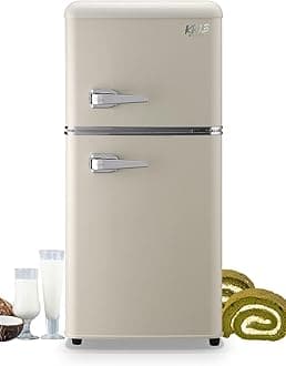 KRIB BLING 3.5 Cu.Ft Refrigerator with Freezer 2 Door Energy Saving Top-Freezer Compact Refrigerator with 7 Level Adjustable Thermostat Control White