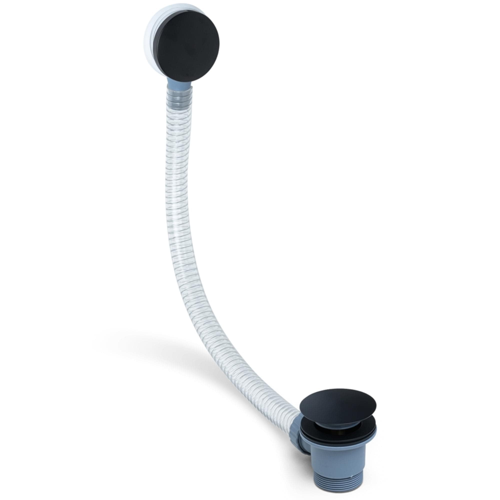 Go BathroomsBlack Click Clack Bath Waste Overflow Pipe Round Clicker Bath Plug, Pop Up Push Down Design