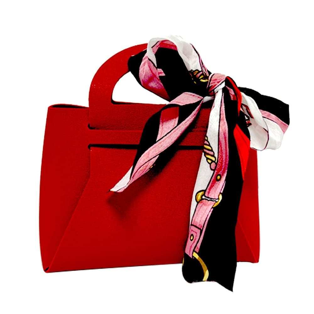 Leather Gift Bag with Bow for Smart Gift Wrap, Elegant Gift Box for Small Gifts, Party Favors Return Gifts Candy Bag for Weddings, Birthdays, Baby Showers, Eid, Christmas Gifts Hand Bag (Red)