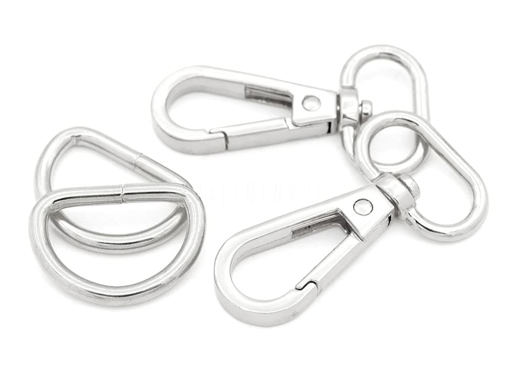 CRAFTMEMORE 10 Sets Silver Snap Hooks Lobster Clasp Swivel Push Gate Fashion Clips with D Rings Craft FSD1 (3/4 Inch)