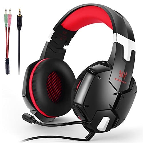 SEPOVEDA PS4 Gaming Headset, LED Light Wired PC Gaming Headphone with Mic, 3.5mm Heasdset Jack Over-Ear Headset Headband Bass Stereo and Noise Cancelling & Volume Control (Red-1)