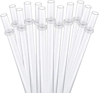 BPA Free 12 Piece 9 Inch Reusable Plastic Thick Drinking Straws for Mason Jar Yeti Rambler Plain Color（9inch，White）