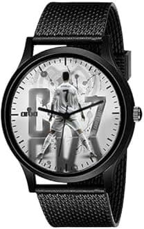 AROA Legend CR7 White Watch: Black Metal Analog Watch with Black Strap and White Dial for Men and Boys
