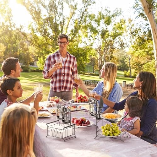 Sorbus Buffet Caddy — 7-Piece Stackable Set Includes Plate, Napkin, and Silverware Holder, 3-Tier Detachable Tabletop Organizer — Ideal for Kitchen, Dining, Entertaining, Parties,Thanksgiving (Black)