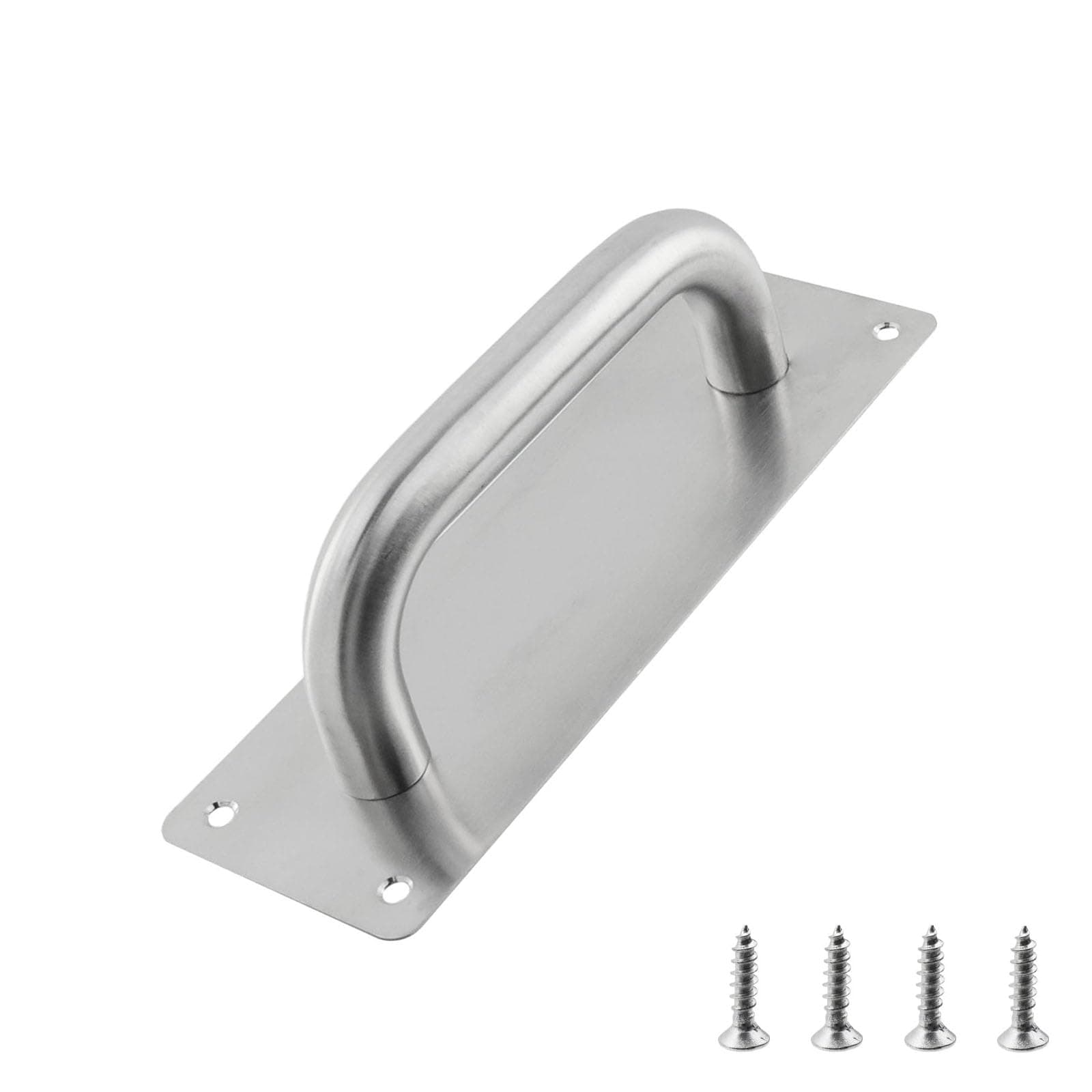 Door Pull Handle with Plate Stainess Steel Heavy Duty Barn Door Handle Push Pull Handles for Shed Commercial Gate, Silver, 7-7/8-inch x 2-9/16-inch