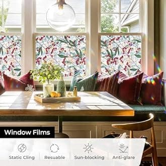 Window Privacy Film, Stained Glass Decorative Static Cling, Removable Laser Sun Blocking Vinyl Covering,Window Film for Home Kitchen Living Room, Winter Berries, 17.3" x 78.7 "