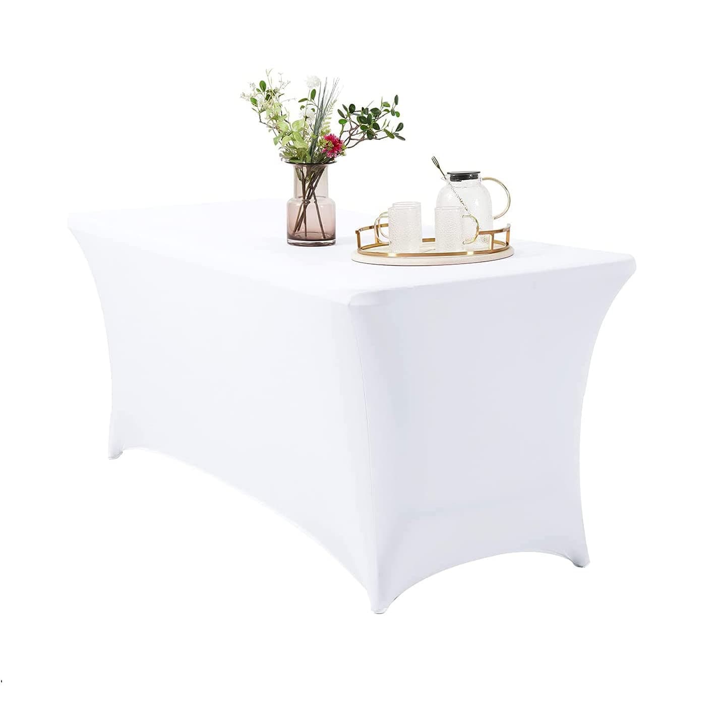 Arabest Spandex Tablecloth, 6FT Table Cover Rectangular Stretch Table Cloth Tight Fit Tablecloth for Parties, Trade Shows, Weddings and Events of All Kinds (Black) (White)
