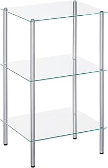 HOOBRO Glass Shelf, 3 Tier Bathroom Standing Shelf Unit, Tempered Glass Shelving Stand for Small Space, Perfume Stand Organizer, Space-Saving, for Bathroom, Bedroom, Steel Frame, Silver ESV03CJ01