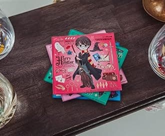 Harry Potter Magical Characters Glass Coasters for Drinks, Set of 4 | Tabletop Protection For Home Kitchen, Dining Room Table