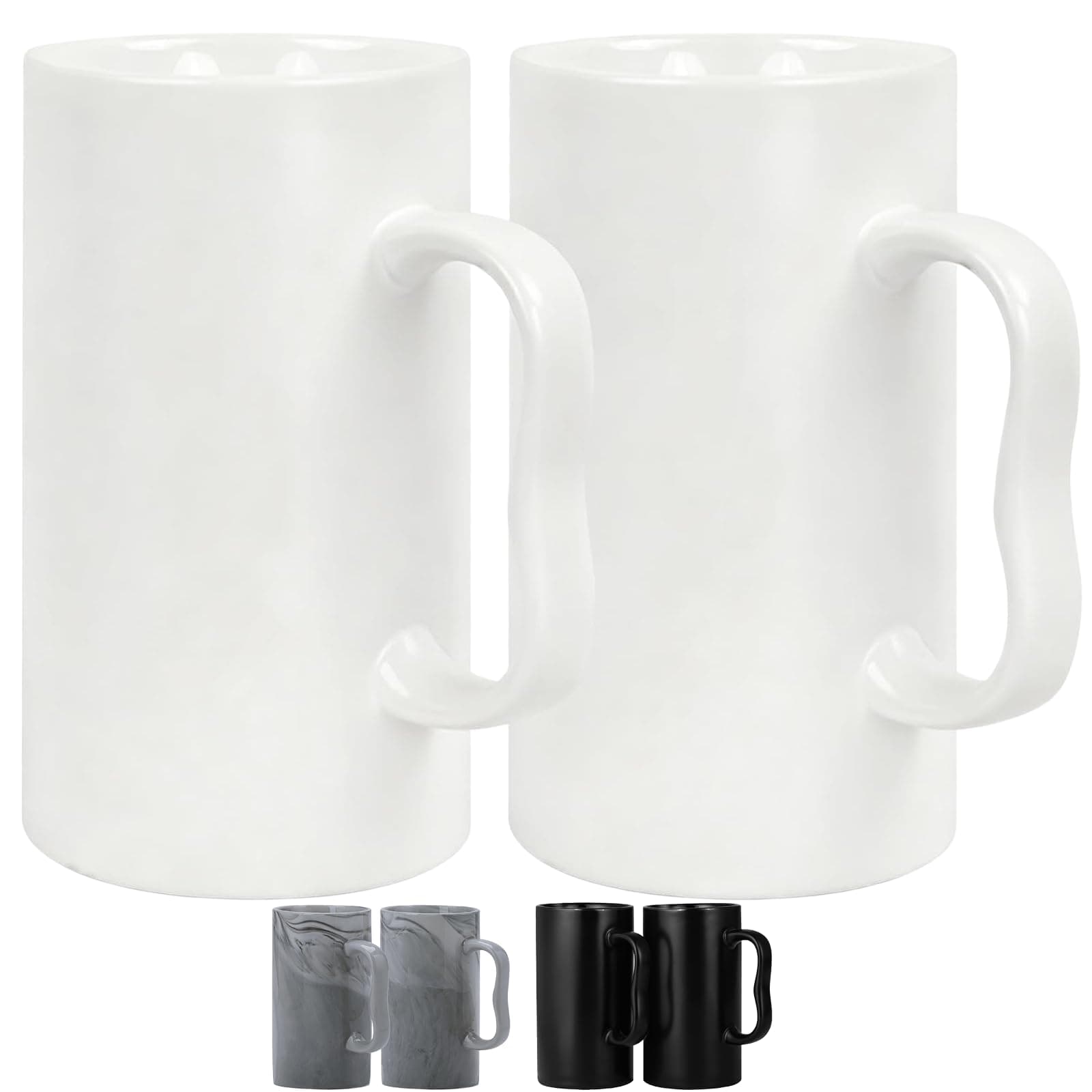 20 oz Large Ceramic Coffee Mugs,Tall Latte Cups with Big M Handle,600ml Oversized Bulk Beer Cappuccino,Espresso XL Porcelain Cup Set of 2 for Men and Women Gifts White