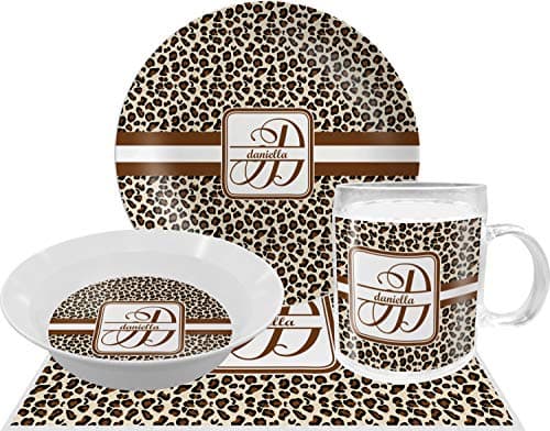 Leopard Print Dinner Set - Single 4 Pc Setting w/ Name and Initial