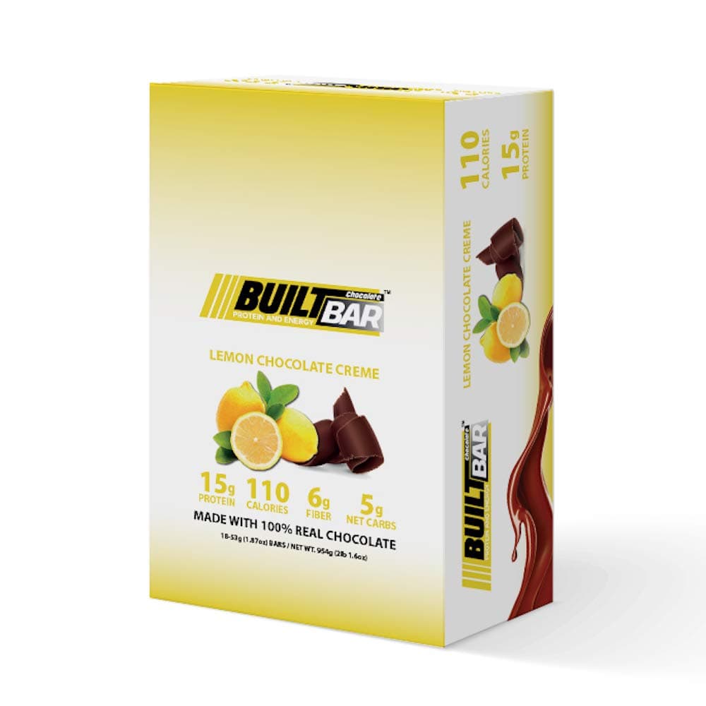 Built Bar 18 Pack Energy And Protein Bars - 100% Real Chocolate - High In Whey Protein And Fiber - Gluten Free, Natural Flavoring, No Preservatives (Lemon)