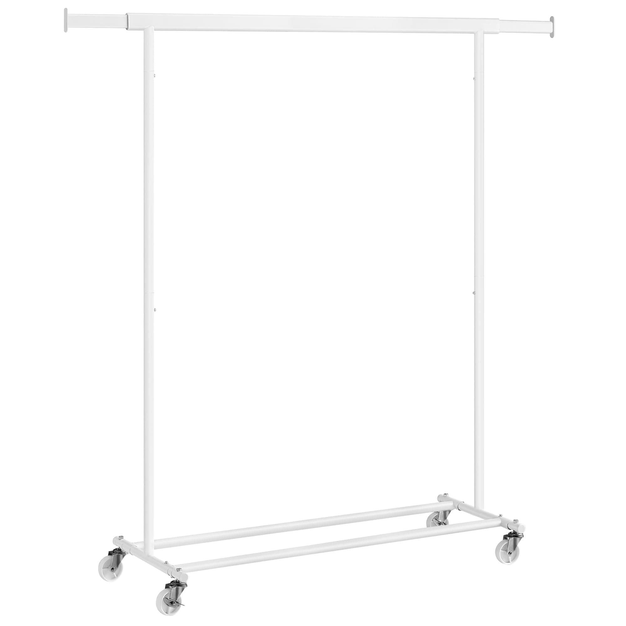 SONGMICS Clothes Stand with Wheels, Extendable Coat Rack for Heavy Loads, Total Load 100 kg, 45 x (92-132) x 161.5 cm, Easy to Assemble and Move, White, HSR013W01