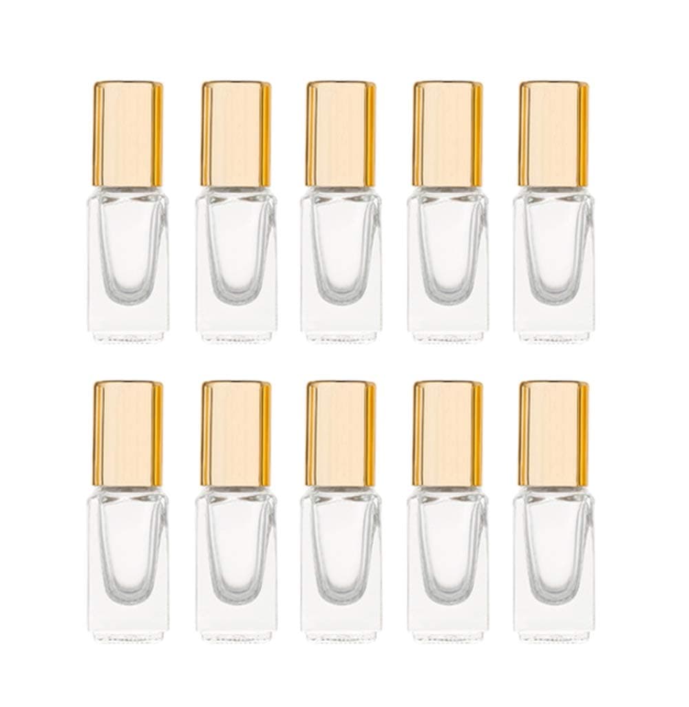 3ml Square Glass Roller Bottle For Essential Oils,Mini Glass Bottles With Stainless Steel Roller Balls,Gold Aluminum Caps Portable Roll-On Vial Aromatherapy Perfume Container-10 Pack