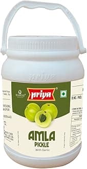 Priya Amla Pickle with Garlic, 1kg - Authentic Telugu Style Amla Achar |Traditional South Indian Taste | Homemade Andhra Pickles | Tangy Taste | With Amla Berries, Tamarind Paste & Mixed Spices