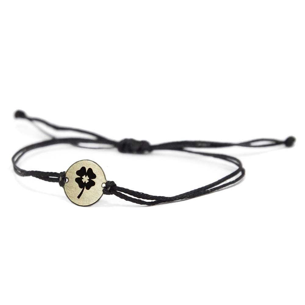 Lucky Four Leaf Clover Charm on Double Black String Bracelet - Irish Luck Gift, Good Luck Charm for Men & Women - St. Patrick's Day Jewelry, Hypoallergenic & Waterproof