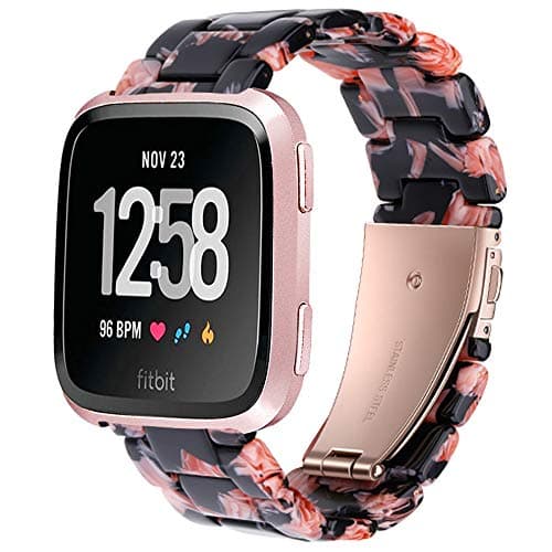 Ayeger Band Replacement for Fitbit Versa/Versa 2 Smart Watch/Special/Lite Edition, Fashion Resin Wristbands Women Men Replacement Bracelet Metal Stainless Steel Rose Gold Buckle(Pink Floral)