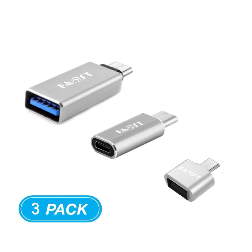 3 in 1 Pack,Faost Metal USB C to USB3.1 Adapter,C to Micro Adapter,OTG Adapter,Convert Connectors for MacBook Pro,Google Pixel XL,Apple,Sony,Samsung Galaxy S8 Nexus 5X 6P LG G5 G6 V20 Nintendo Switch,Huawei,usb Drive and More,Please Rest Assured to Buy (Silver)