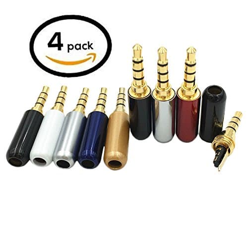 ANIMOAO 4PCS 3.5 mm Plug Audio Jack 4 Pole Gold Plated Earphone Adapter for DIY Stereo Headset Earphone or Used for Repair Earphone