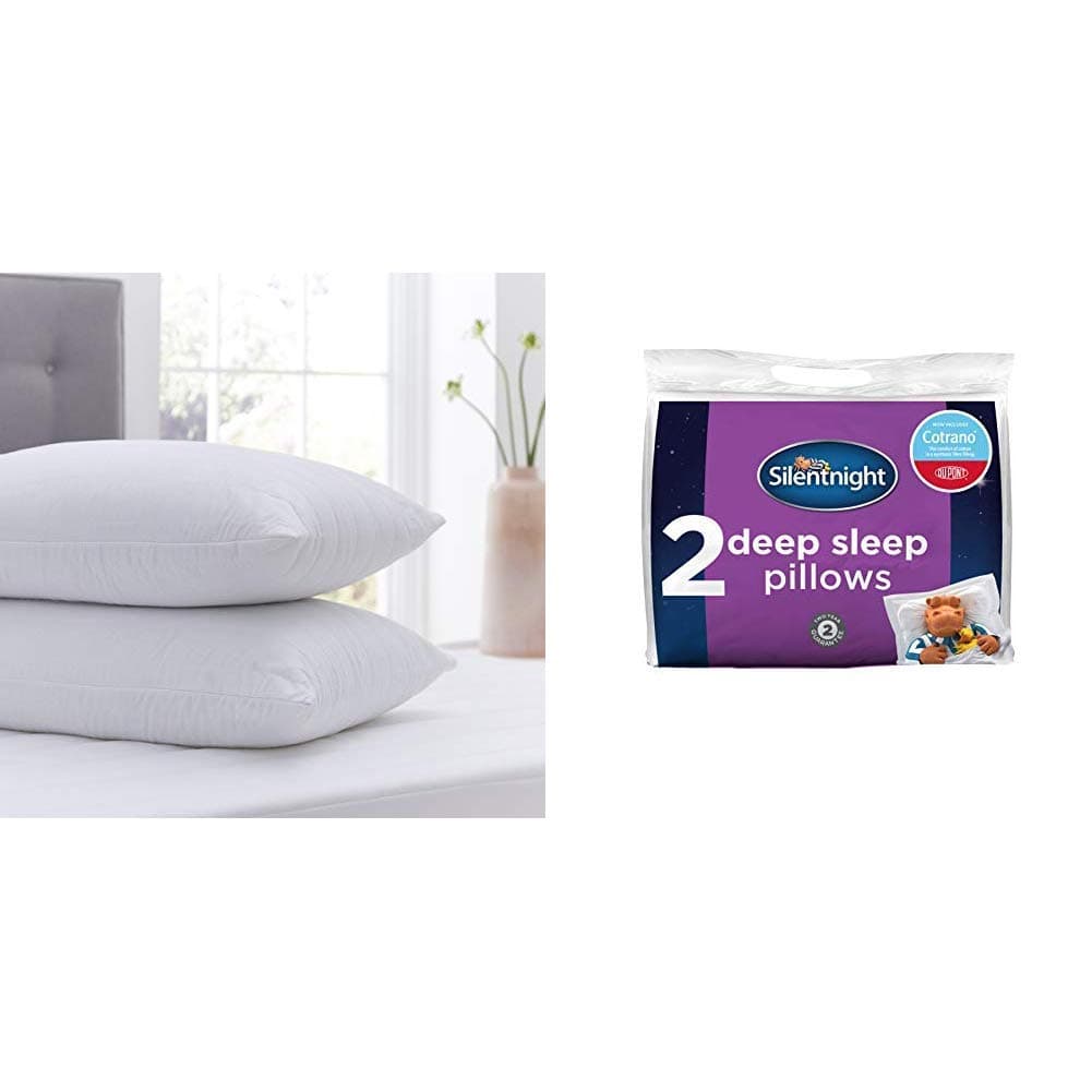 Silentnight Quilted Pillow Protector Plus, White, Pack of 2 with Silentnight Deep Sleep Pillow Pair with DuPont - White